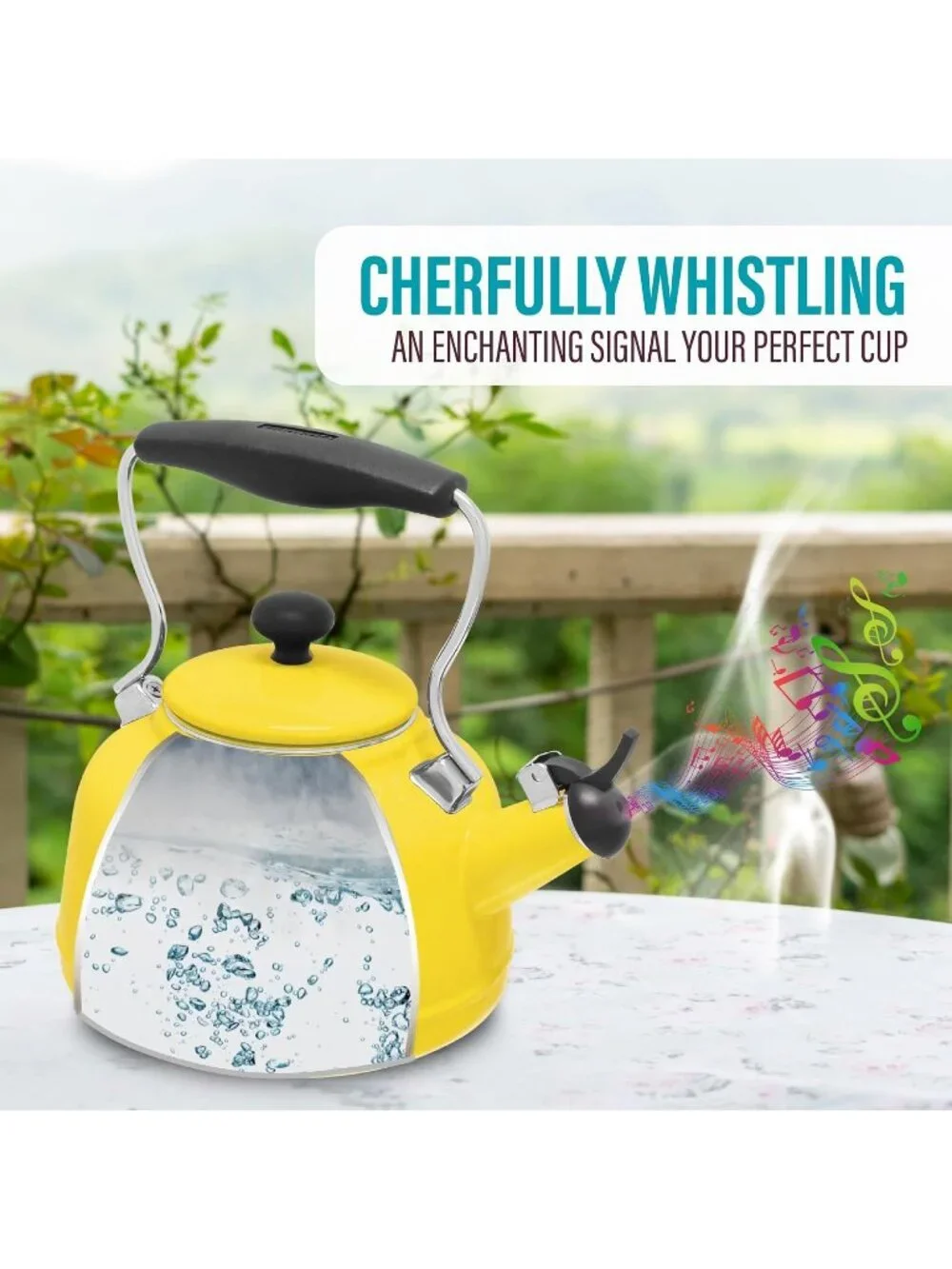 Canary Yellow Kitchen Whistling Tea kettle 1. 7Quart Enamel Stainless Steel Pot